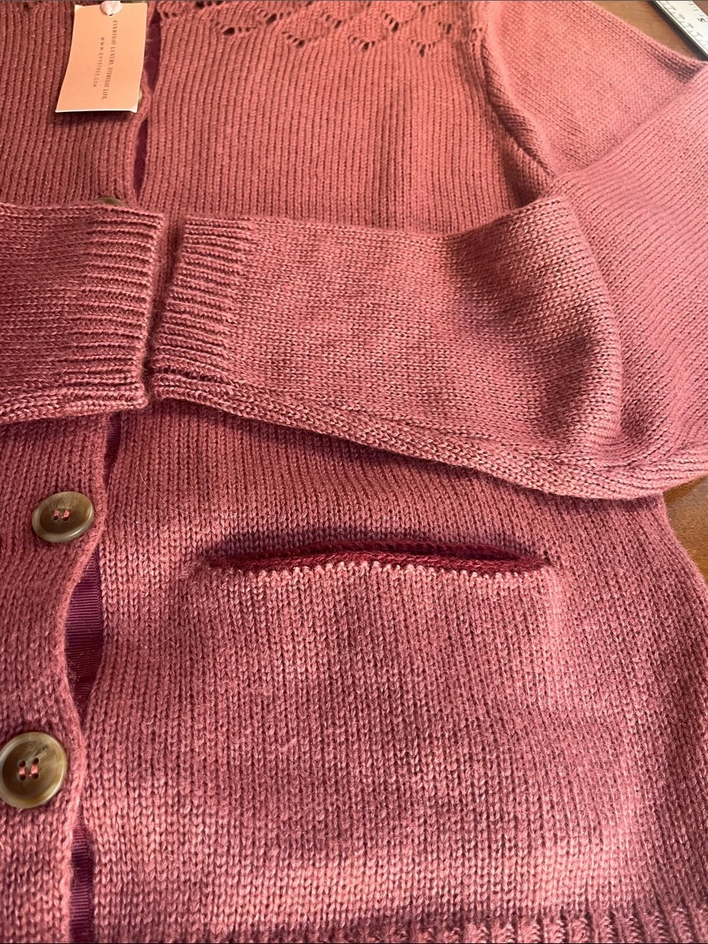 NWT evy's tree mauve rose-pink eyelet yoke button-front cardigan LARGE